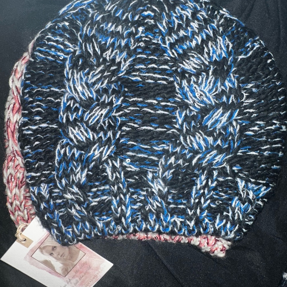 Jessica Simpson Black and Blue & Pink and White Knit Beanie
